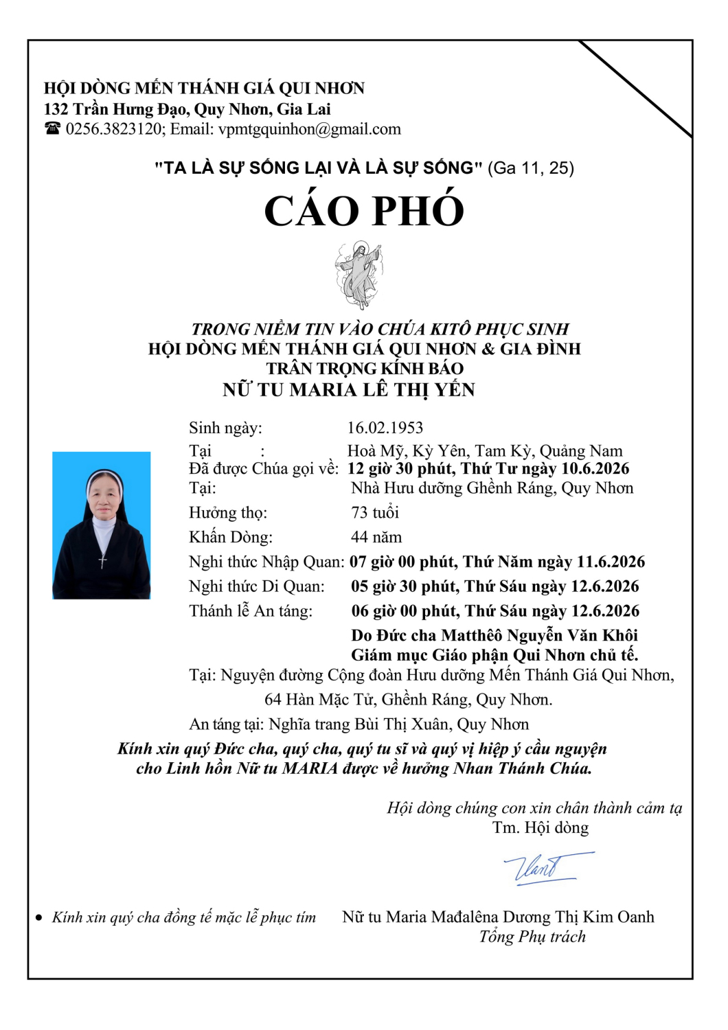 MTGQN RIP NU TU MARIA LÊ THỊ YẾN